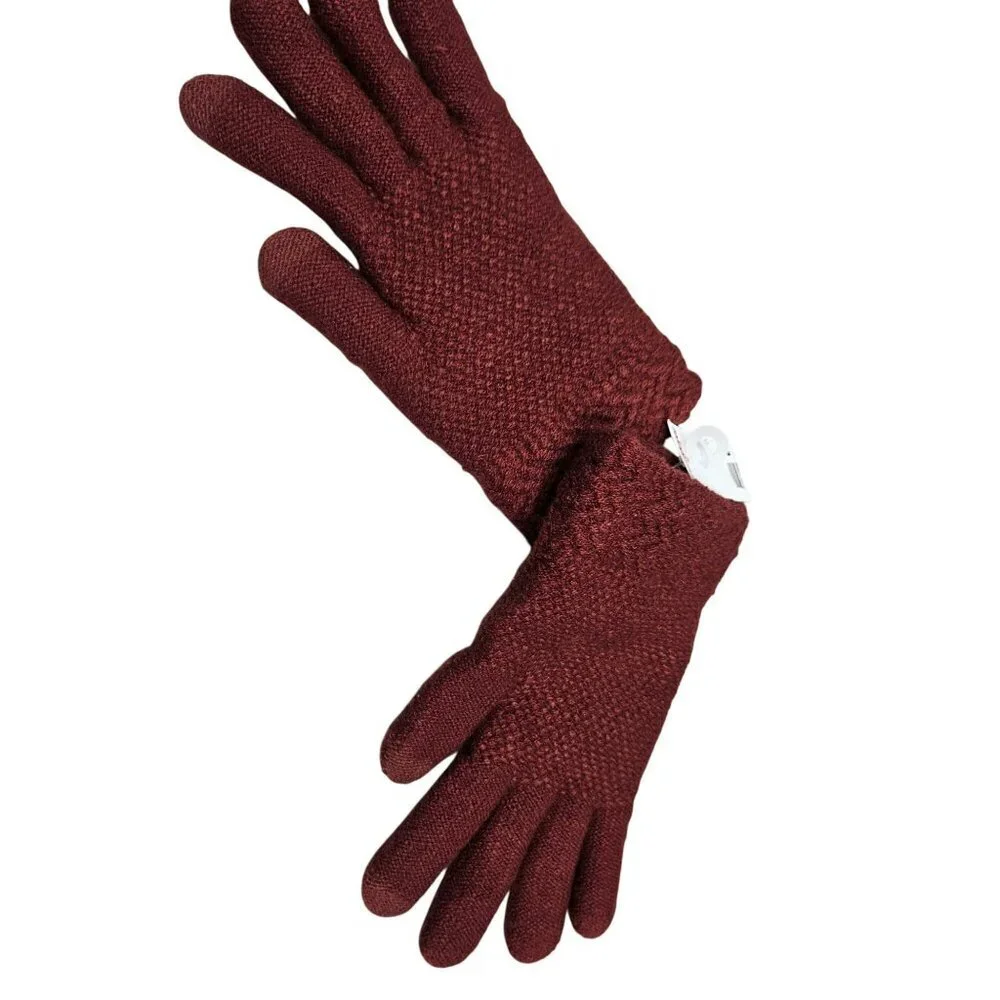 Womens NWT Knit Winter Gloves Burgundy Soft Warm Lined Cozy Touchscreen Tips‎